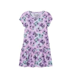 LOL Suprise Girls Short Sleeve Tie Dye Dress Purple Knee Length Size 6